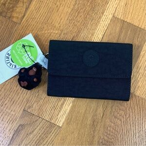 Kipling Pixi Bifold Wallet Snap Closure Card Slots Zip Pocket Black Tonal